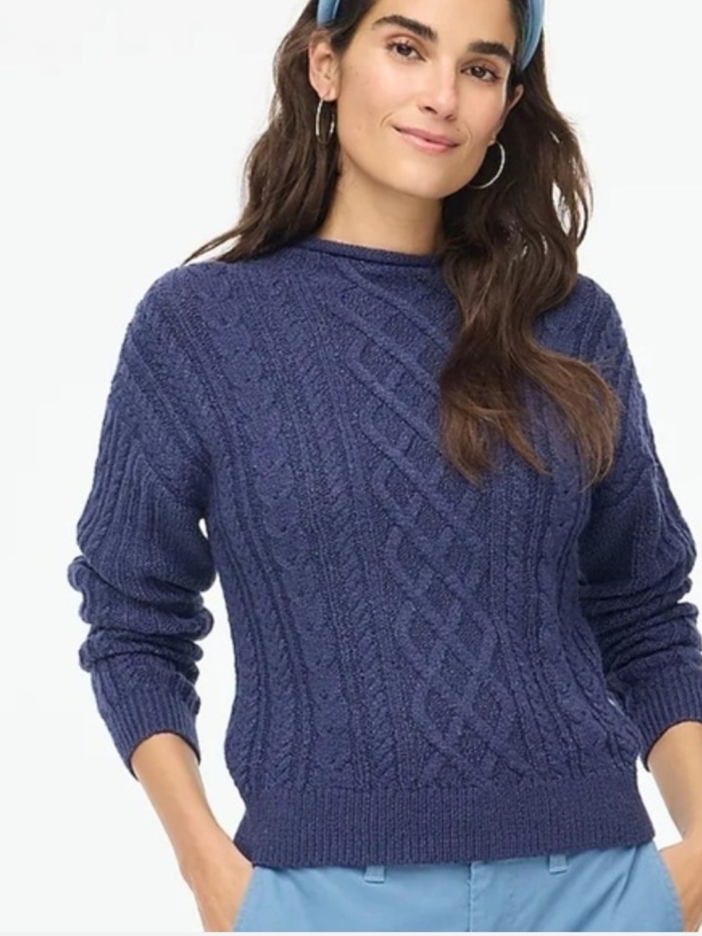 J. Crew Textured Cable Crewneck Sweater - Navy Blue